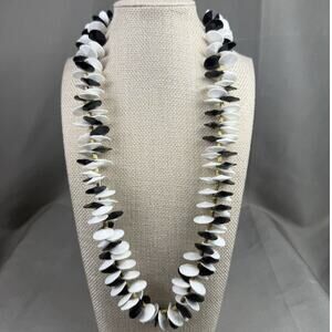 Vintage Retro MOD Blake & White Cluster Disc Bead Necklace With Gold Accents